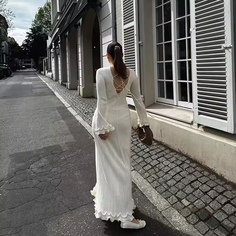 Levoire | Robe Maxi Plissée Élegante Blanche