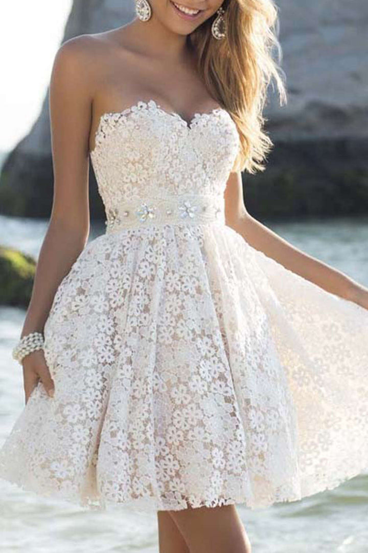 Levoire | Robe courte bustier à fleurs blanches en dentelle Blanc XL