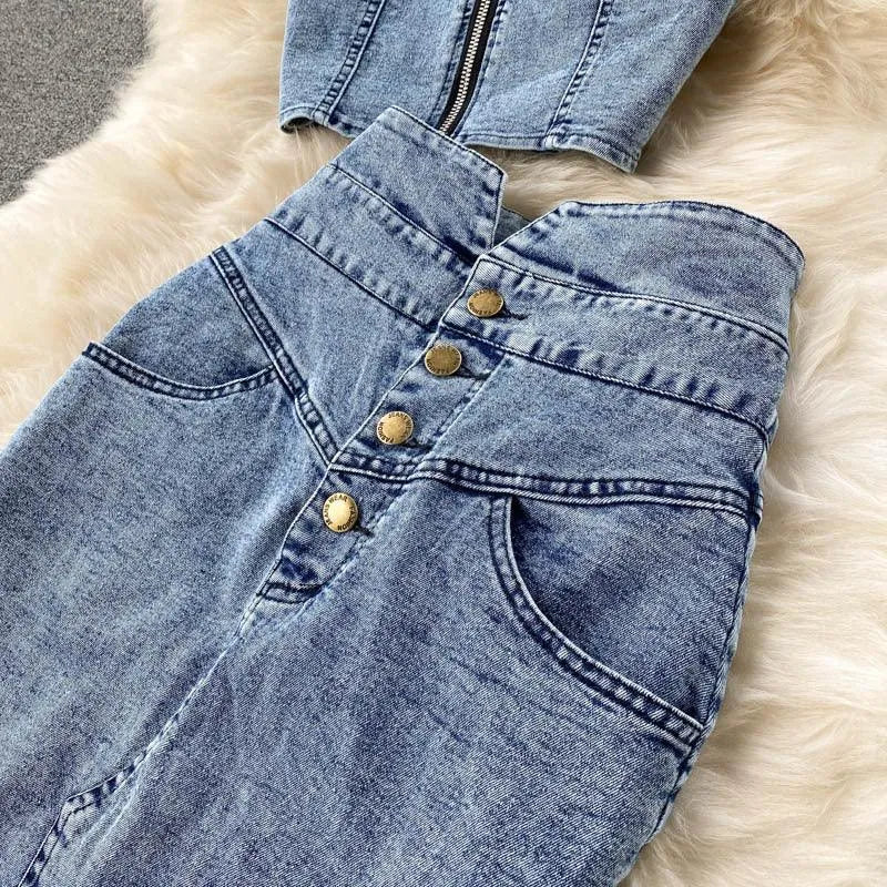 Levoire | Chemise et jupe en denim taille haute