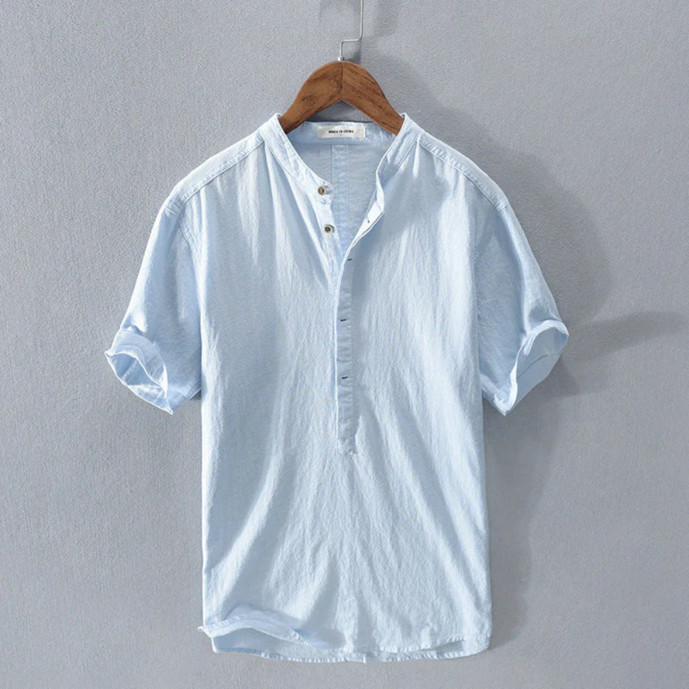 Levoire | Chemise D'Été Pour Hommes À Col Montant Bleu