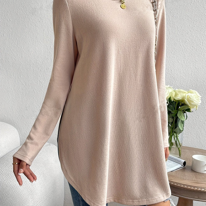 Levoire | T-Shirt Uni Femme À Manches Longues Et Ourlet Arrondi