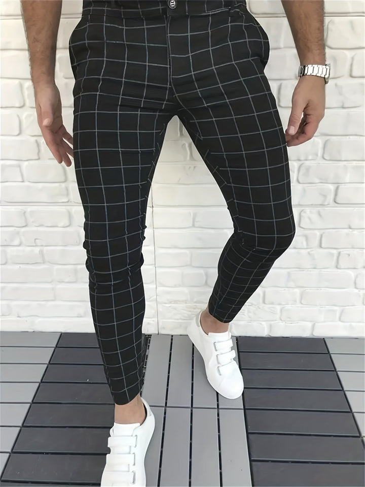 Levoire | Élégant Pantalon À Carreaux Pour Hommes Gris foncé