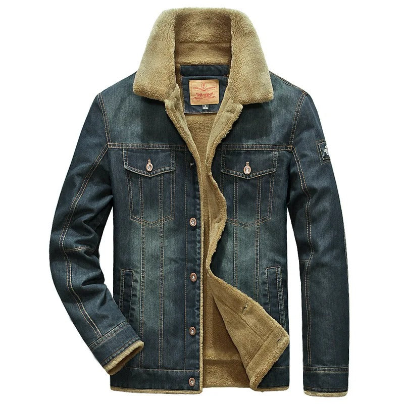 Levoire | Veste en denim renforcée à manches longues avec boutons Bleu foncé