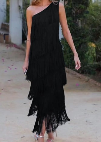 Levoire | Robe Élégante Unique À Épaulettes Demi Noir