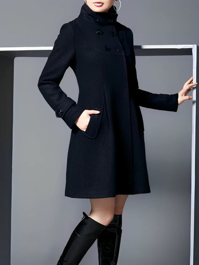 Levoire | Manteau à capuche long en laine à boutons Noir