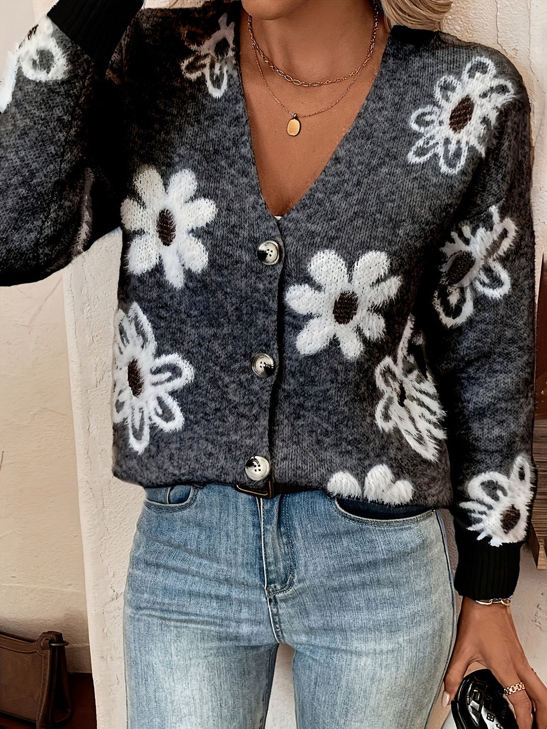 Levoire | Gilet Confortable Avec Motif Floral Noir