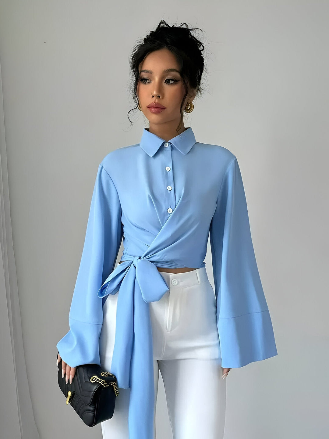 Levoire | Crop Top Avec Lien Et Manches Cloche Bleu ciel