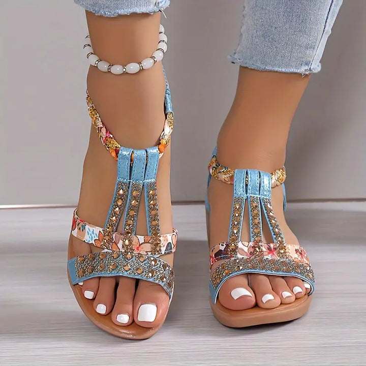 Levoire | Sandales Pour Femmes Avec Motif En Strass Bleu