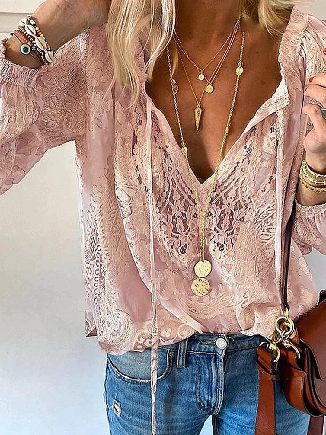Levoire | Blouse En Chiffon Avec Dentelle Pour Femmes Rosa