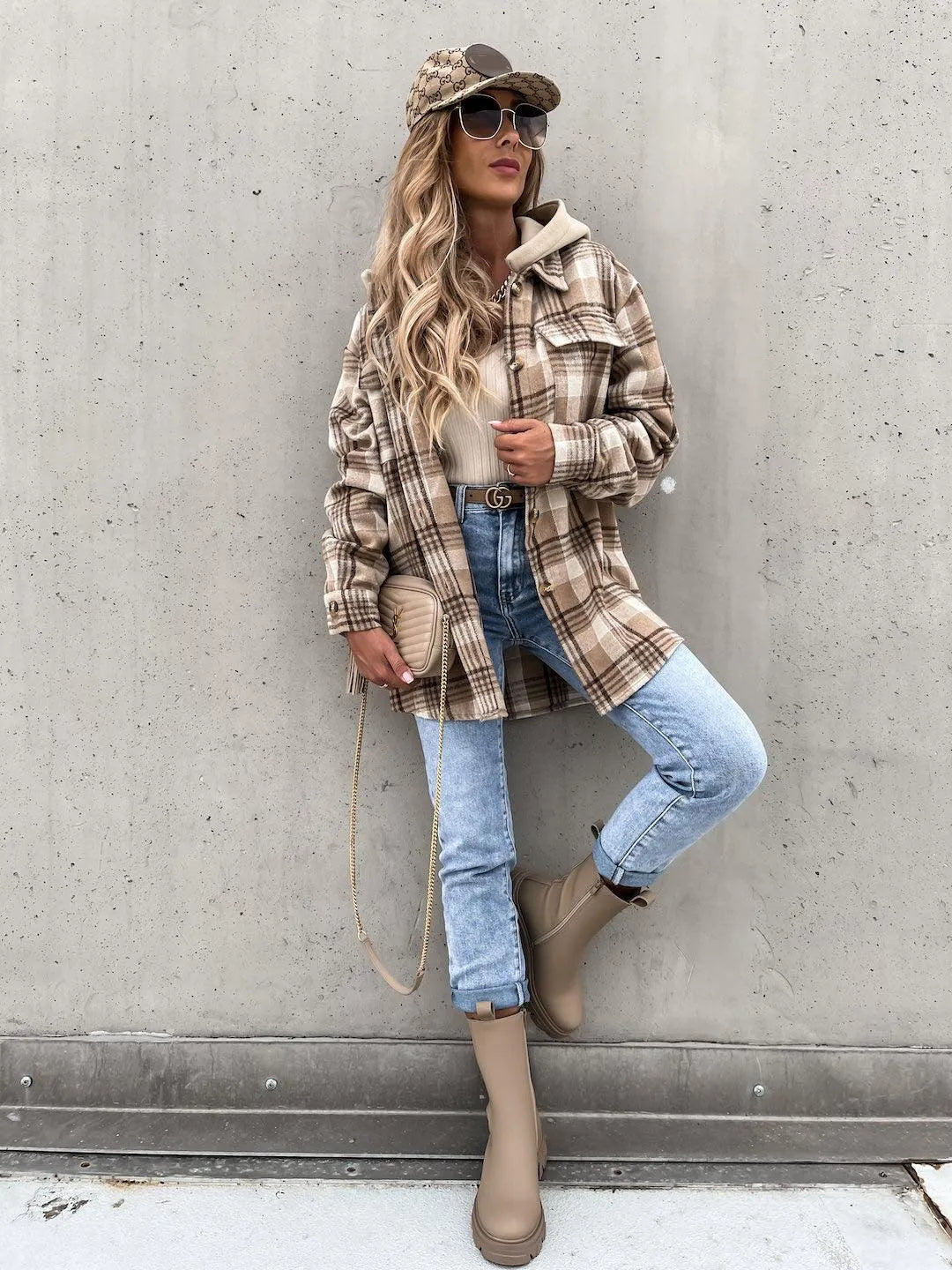 Levoire | Veste avec une capuche à carreaux Khaki