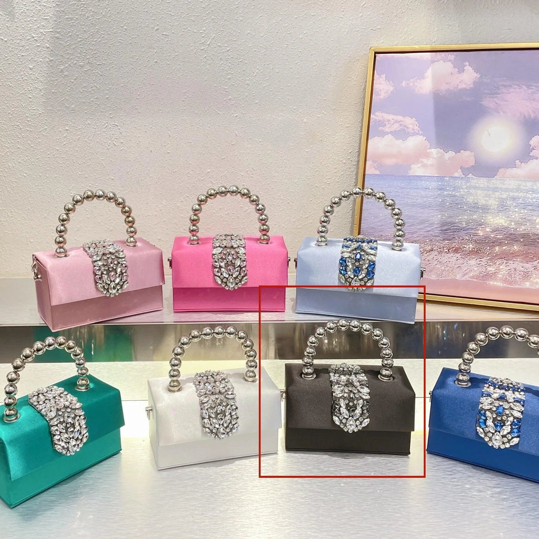Levoire | Petit sac carré avec des strass français brillants en tête de diamant Noir