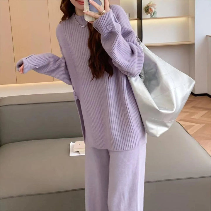 Levoire | Ensemble deux pièces avec un pull en tricot et un pantalon à manches larges Lila Taille libre