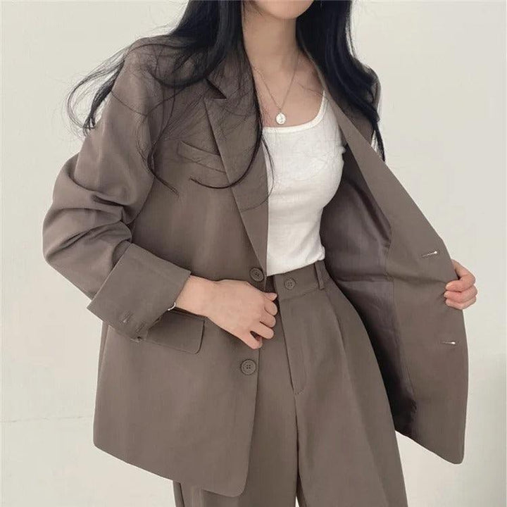 Levoire | Sur Mesure Blazer Et Pantalons Droits Set Pour Femmes Gris