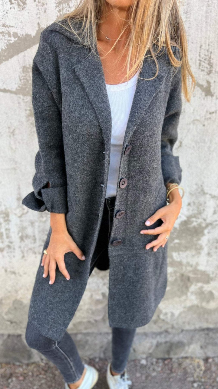 Levoire | Manteau long décontracté avec revers Gris