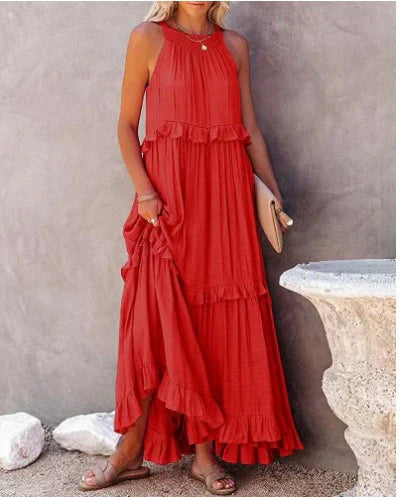 Levoire | Elegant Dress With Feminine Ruffles And Patterns Rot