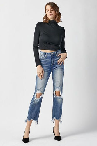 Levoire | Jean Droit Cropped Usé Taille Haute