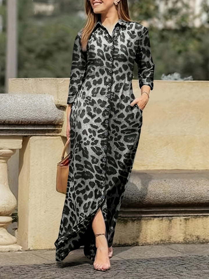 Levoire | Robe Maxi Avec Imprimé Léopard Et Boutons gris