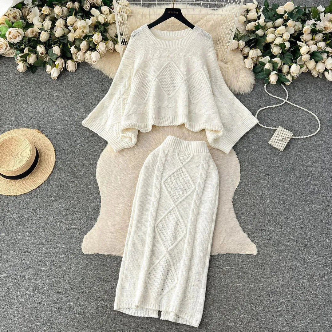 Levoire | Ensemble femme deux pièces en tricot dans un style français décontracté Blanc Taille moyenne