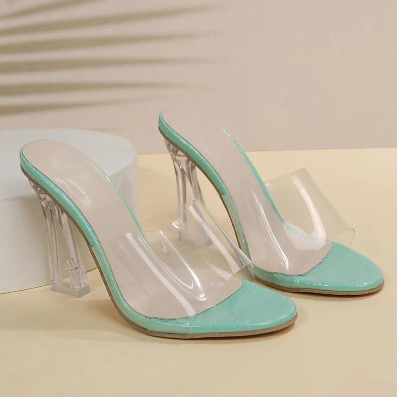 Levoire | Chaussons à semelle haute avec bout en cristal transparent Vert clair