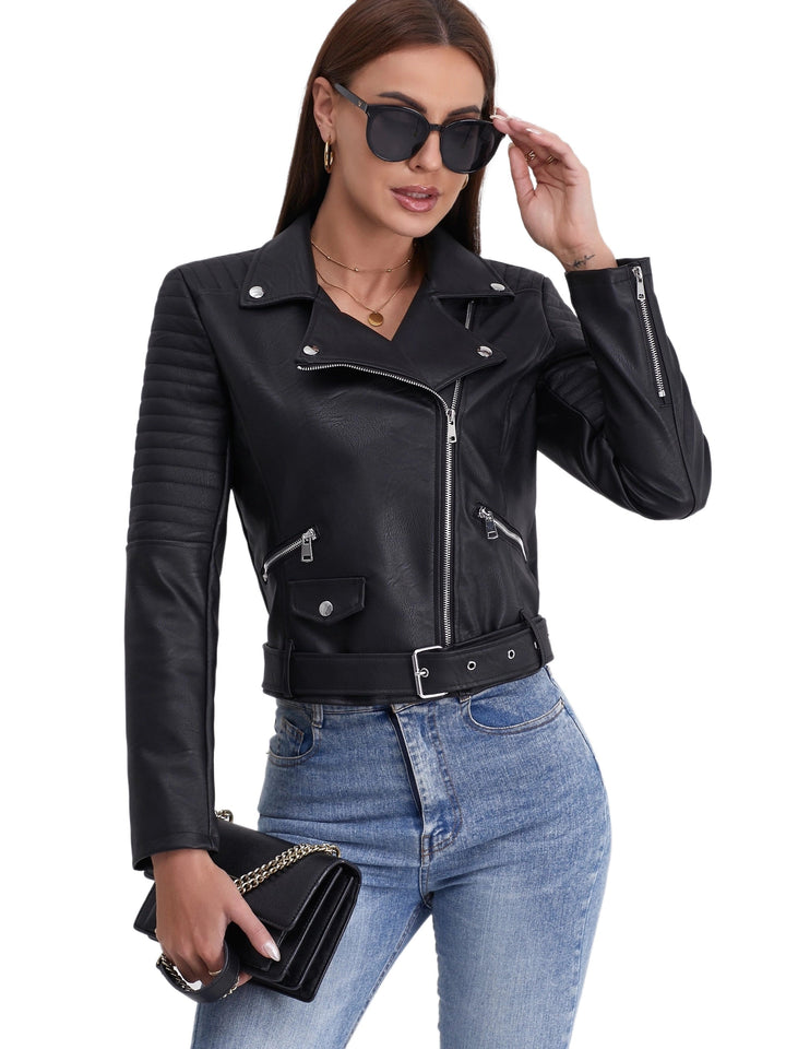 Levoire | Veste De Moto En Cuir Durable Avec Fermeture Éclair Et Manches Longues Noir