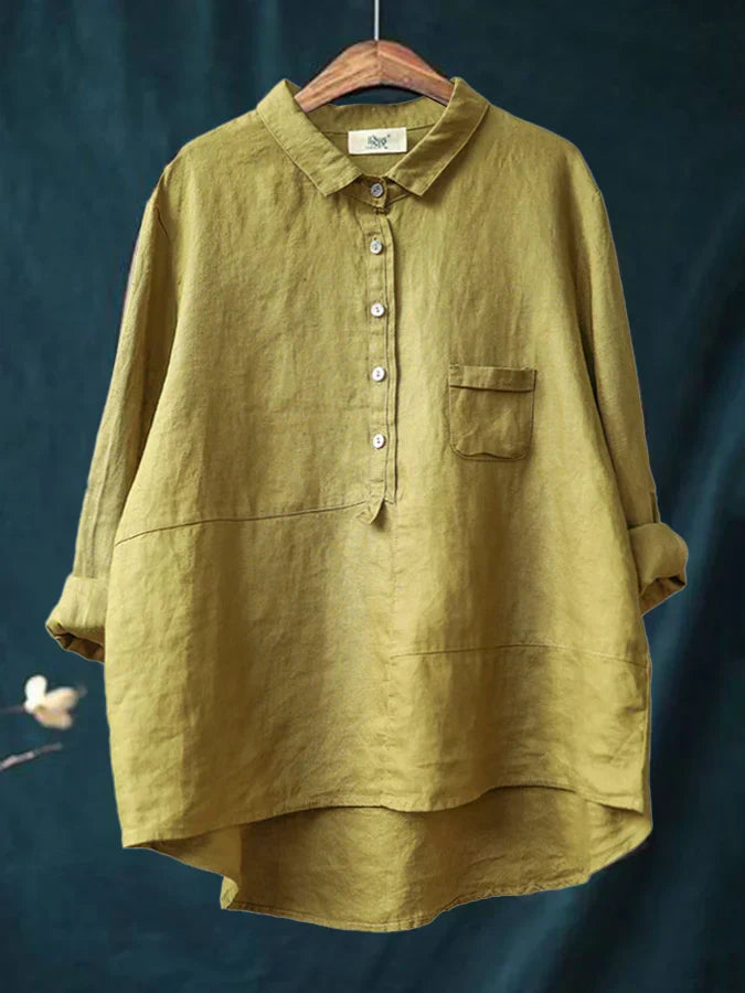 Levoire | Chemise décontractée pour femme à manches longues avec bouton à revers Jaune