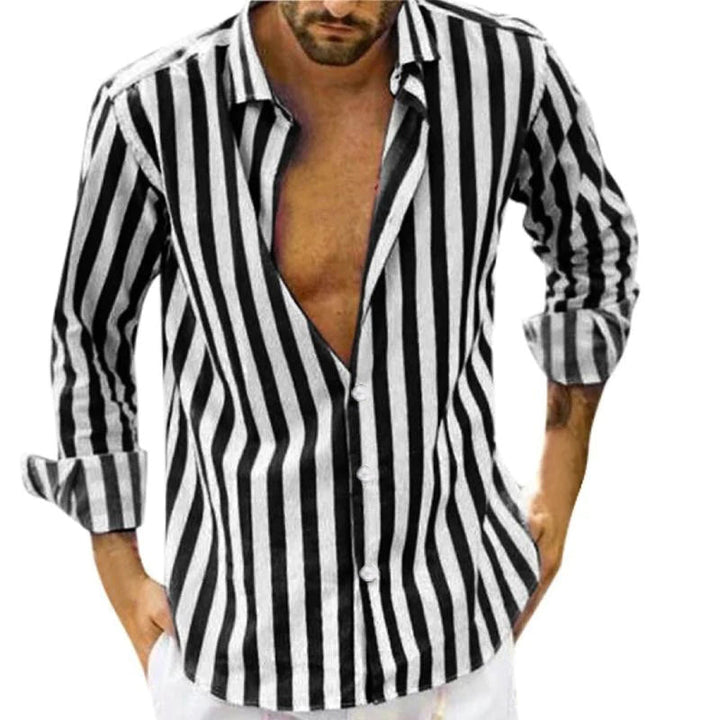 Levoire | Chemise Pour Homme À Manches Longues Avec Revers Rayé Noir