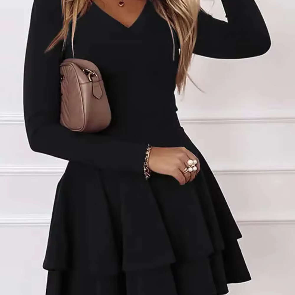 Levoire | Robe courte avec volants et manches longues Noir