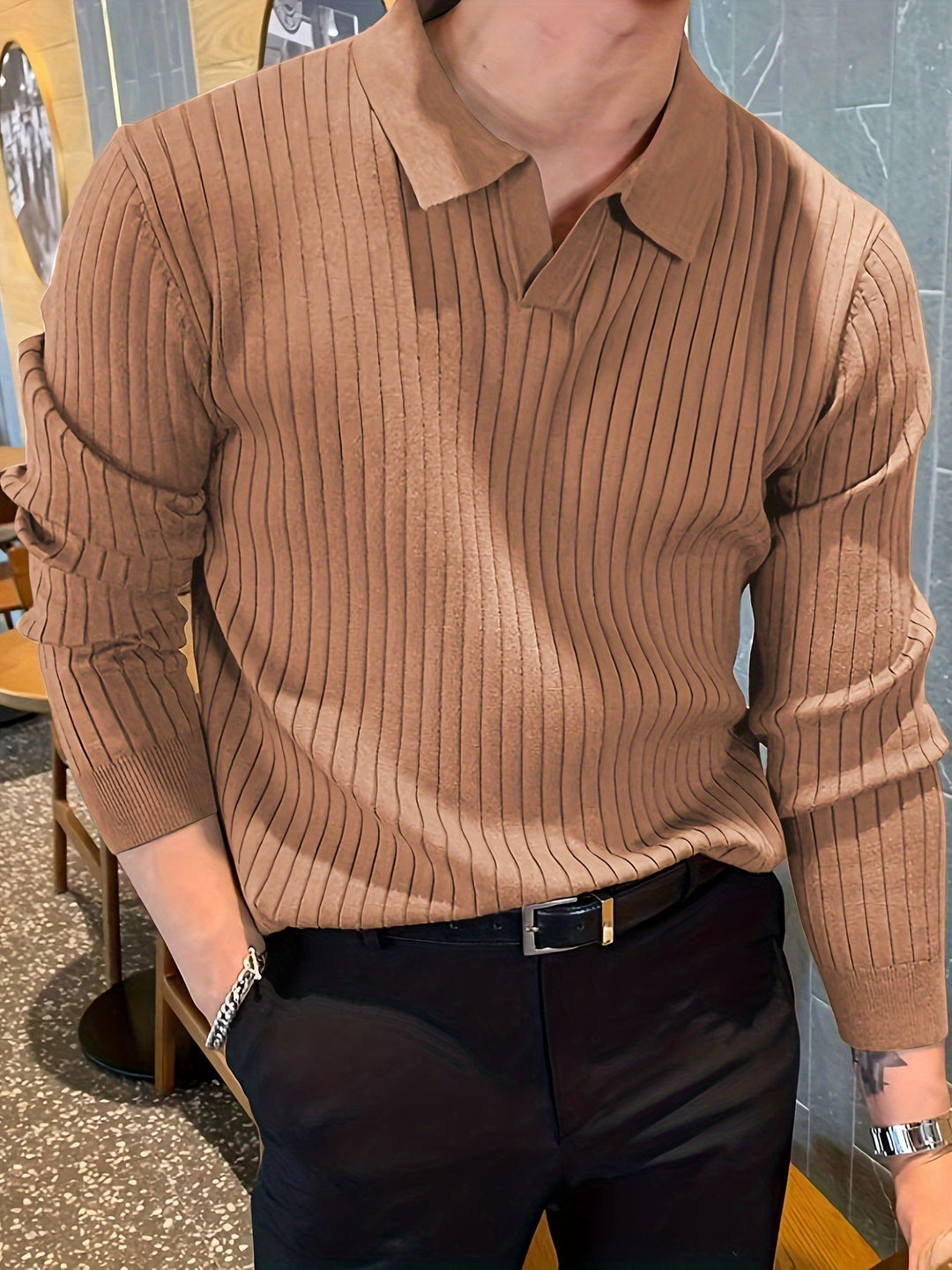 Levoire | Chemise Tricot Rayée À Manches Longues Braun