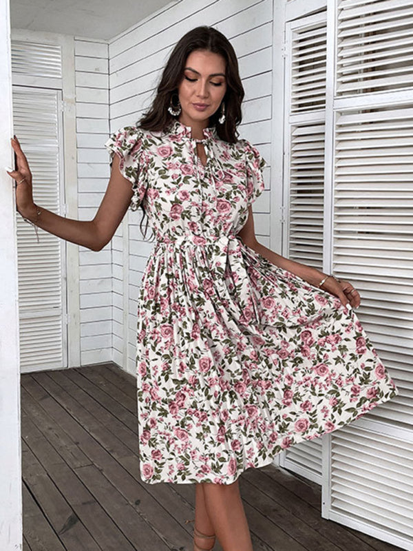 Levoire | Robe midi longue blanche au design rétro européen et américain d'été