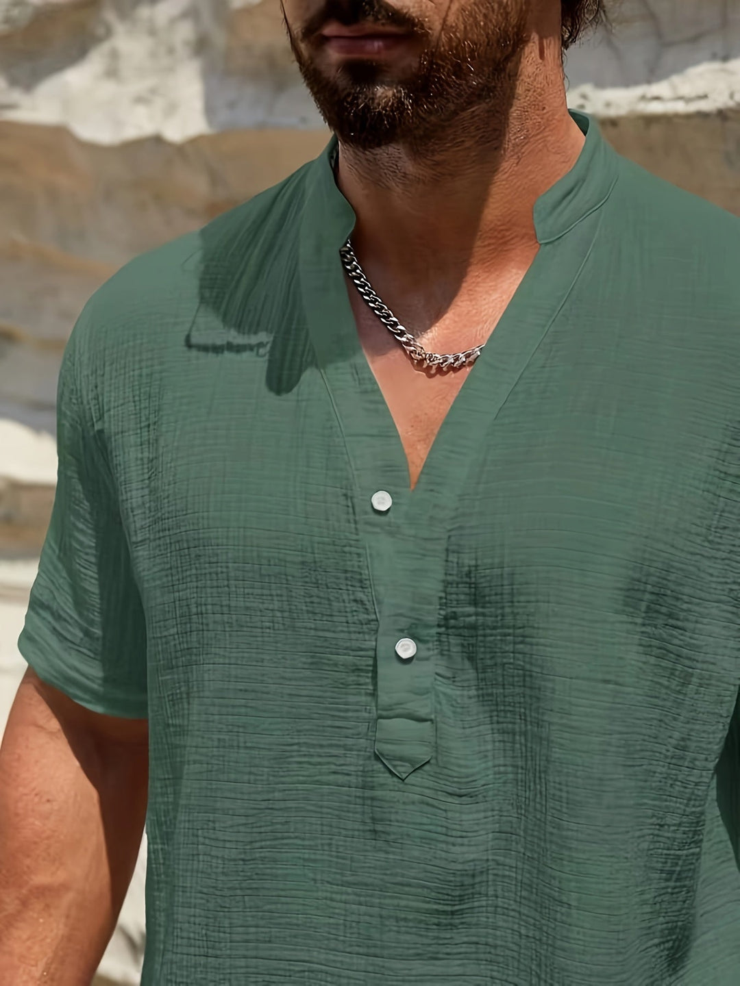 Levoire | Chemise Henley En Coton Pour Hommes À Manches Courtes
