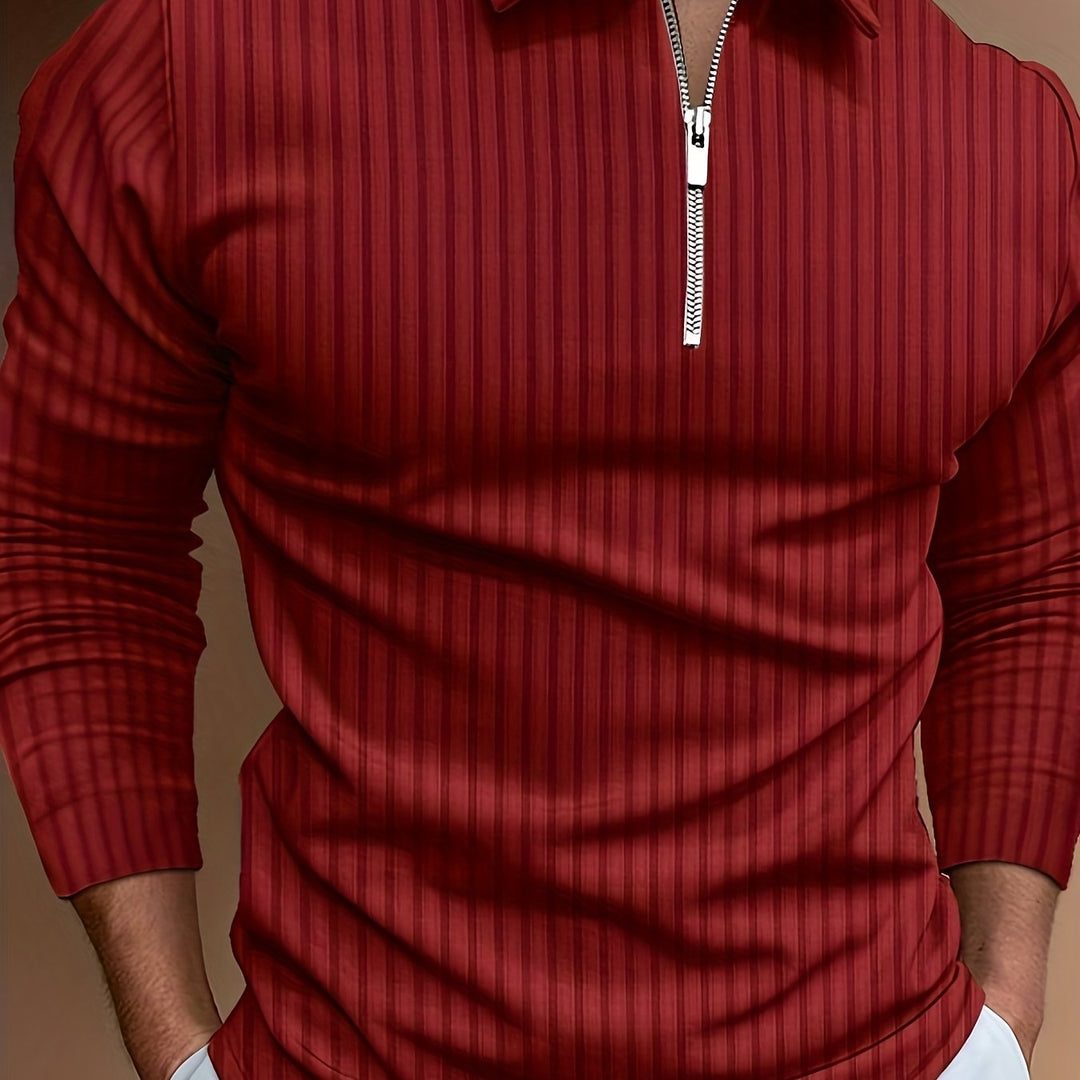 Levoire | Rayures Verticales Chemise Pour Hommes Avec Zip Et Manches Longues Rot