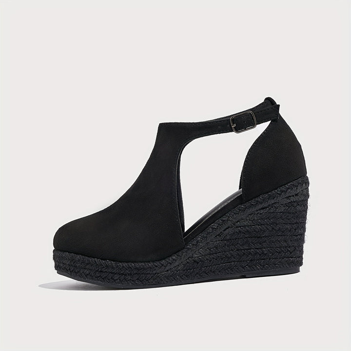 Levoire | Élégant Femmes Espadrilles À Talon Haut Et Boucles Totalement noir