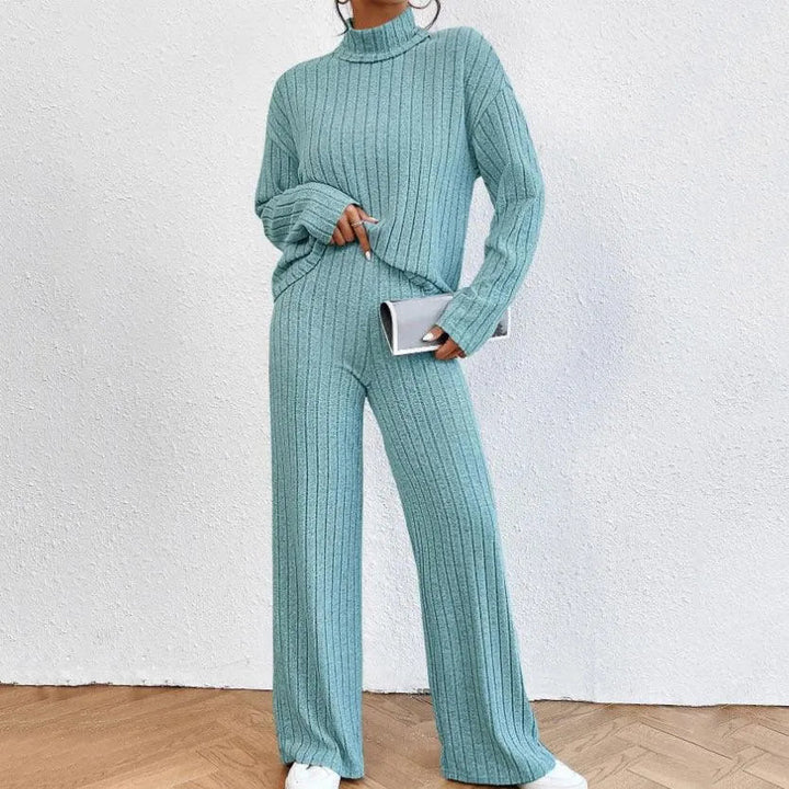 Levoire | Ensemble deux pièces composé d'une robe tricotée à manches longues pour femmes et de pantalons larges Bleu
