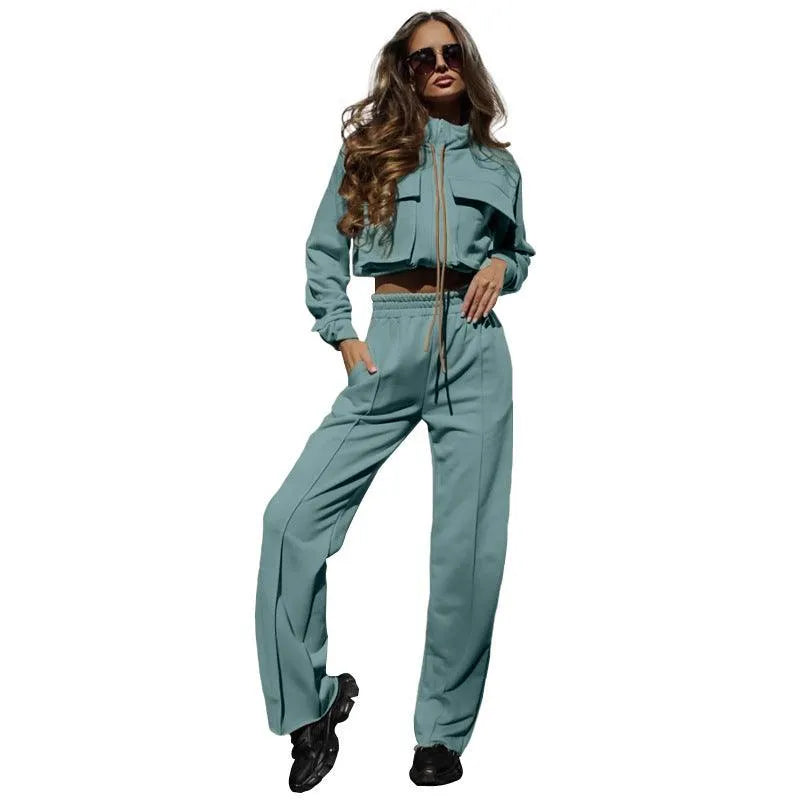 Levoire | Set, composé d'un pantalon décontracté et d'un haut avec fermeture éclair et cordon, avec des manches longues