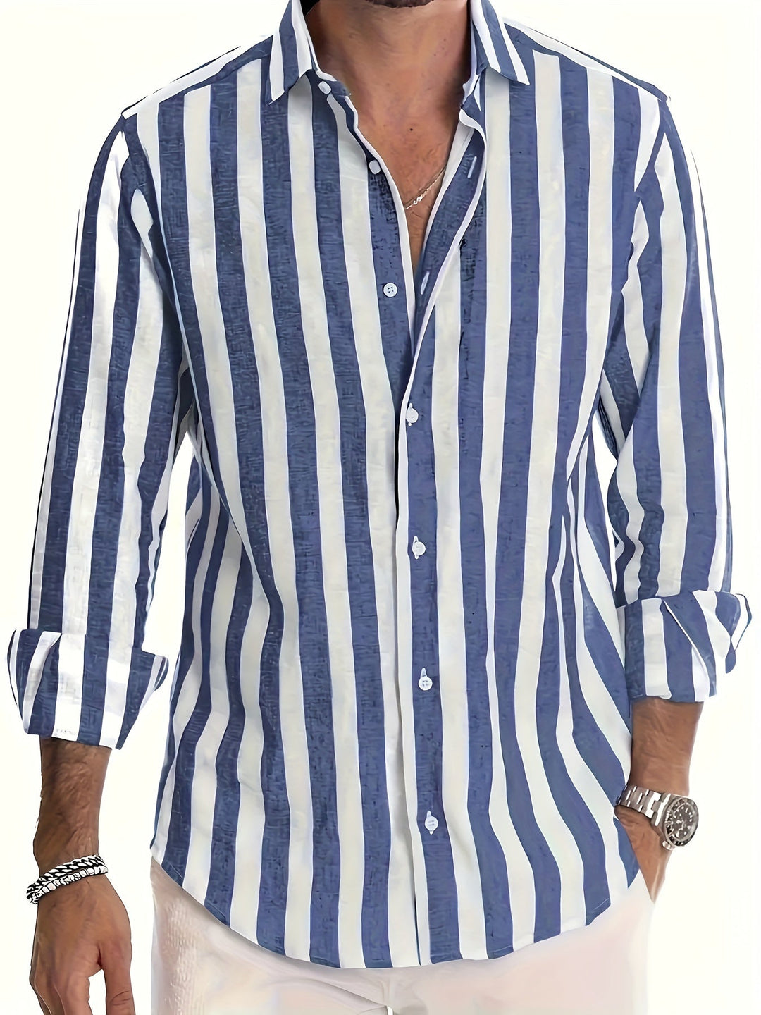 Levoire | Chemise En Coton Lin Rayée Pour Hommes Ciel bleu