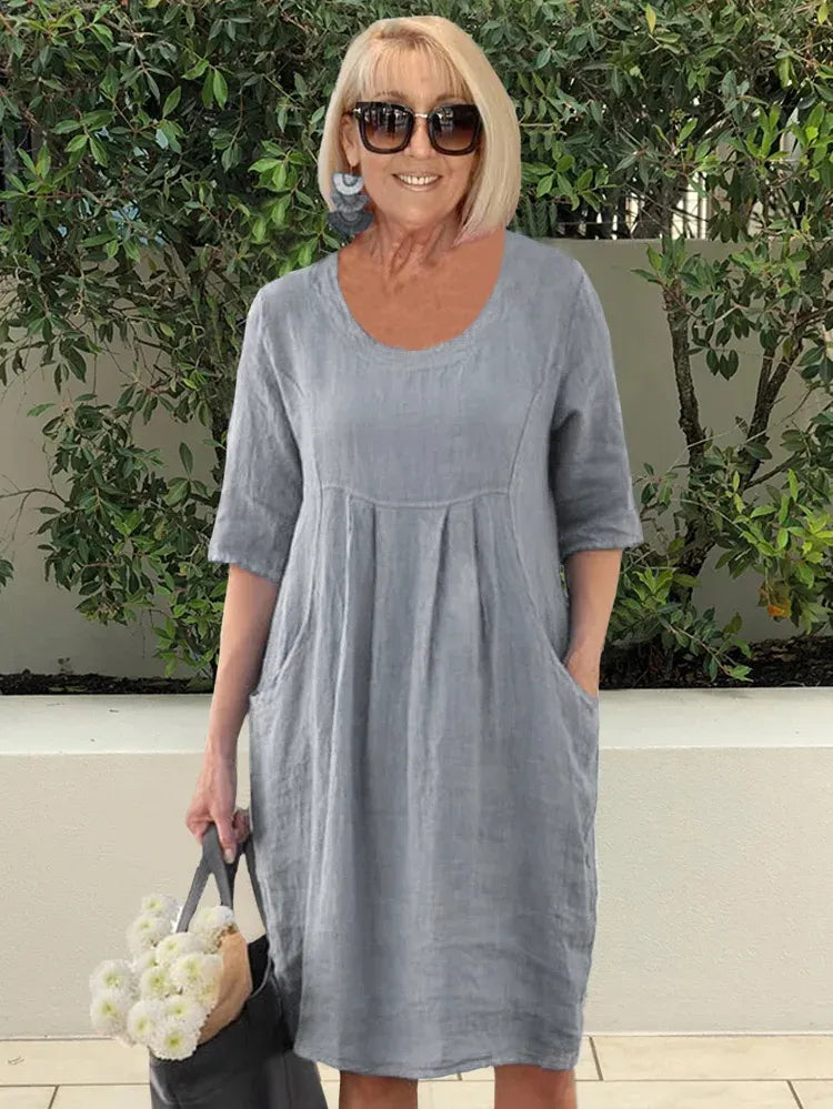 Levoire | Robe D'Été Sans Bretelles Décontractée Encolure Ronde Gris