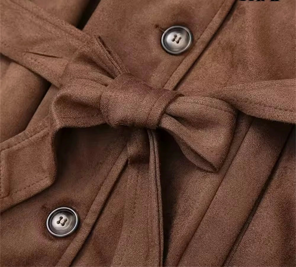 Levoire | Manteau Trench En Daim Plus Long En Brun