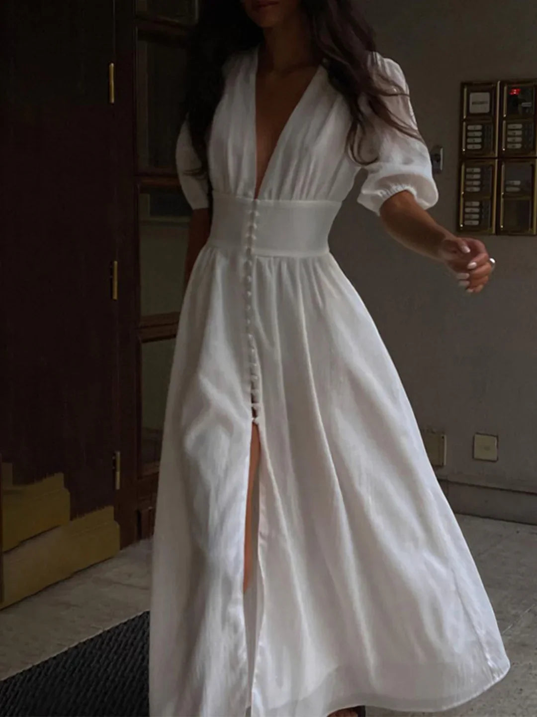 Levoire | Robe Longue À Rayures Nappi Avec Manches Françaises Blanc