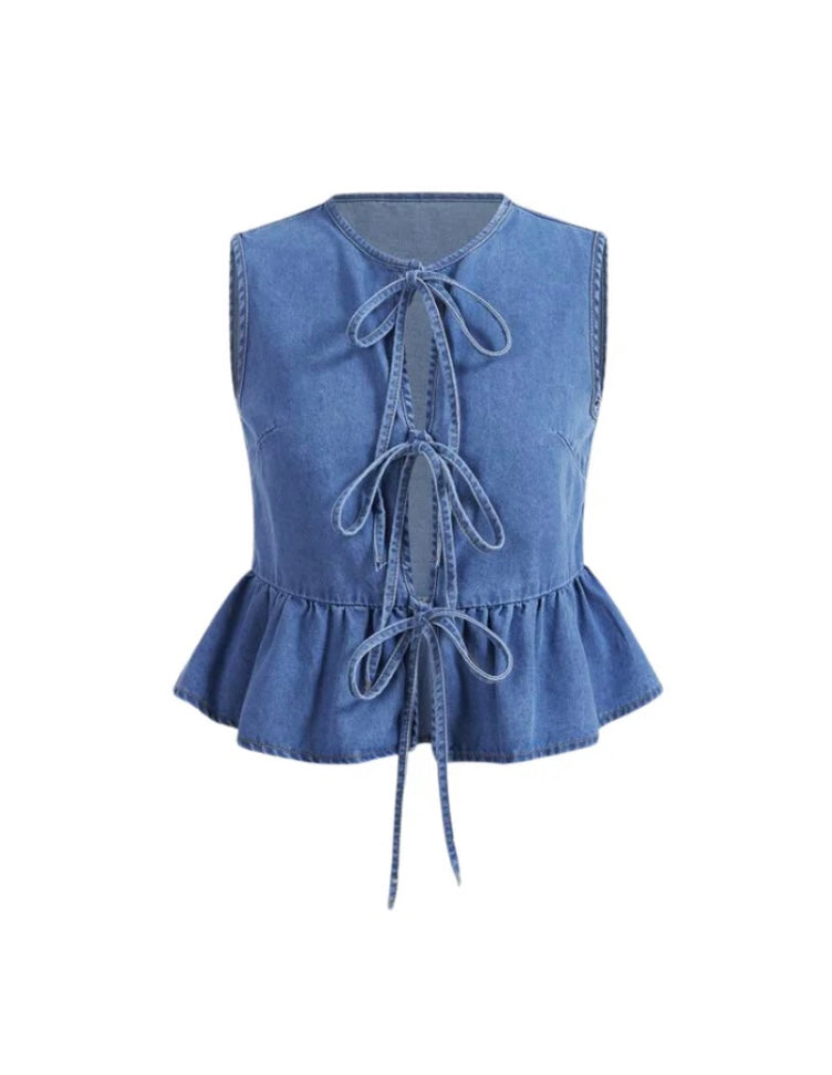 Levoire | Top En Jean Court Avec Nœuds Tendance & Féminin