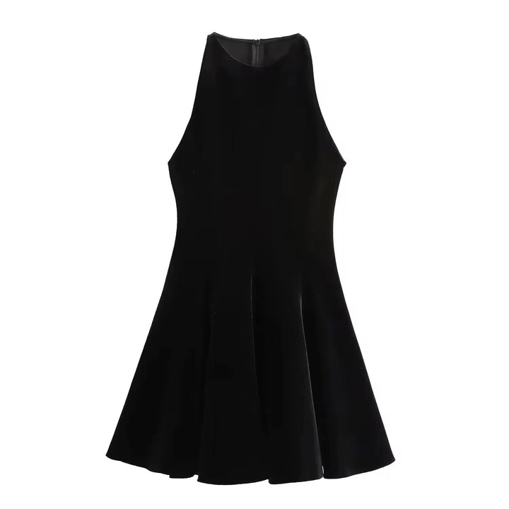 Levoire | Robe En Velours Élégante Avec Jupe Évasée Noir