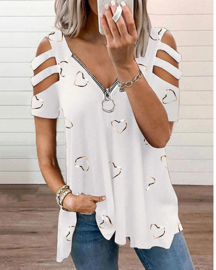 Levoire | T-Shirt Avec Impression De Cœur Et Fermeture Éclair Blanc