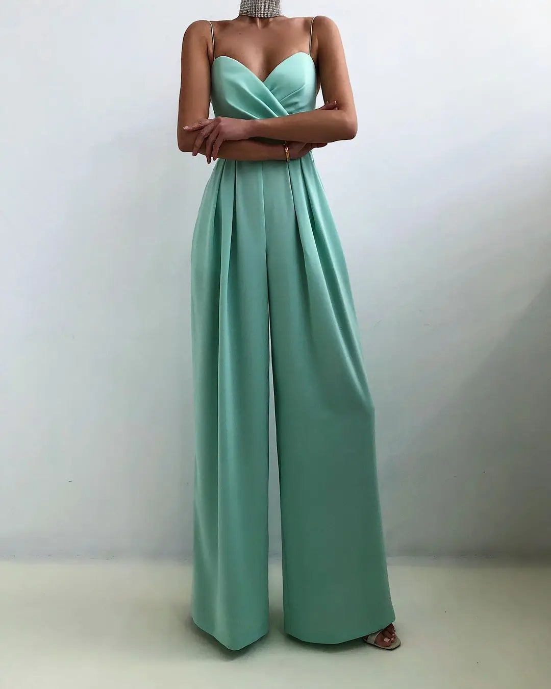 Levoire | Combinaison Sans Bretelles À Taille Haute Et Pantalons Larges Pour Femmes Turquoise