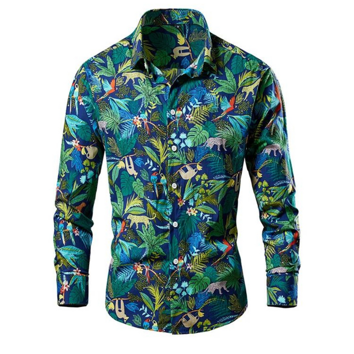 Levoire | Chemise À Fleurs Elegant Hommes Bleu Vert