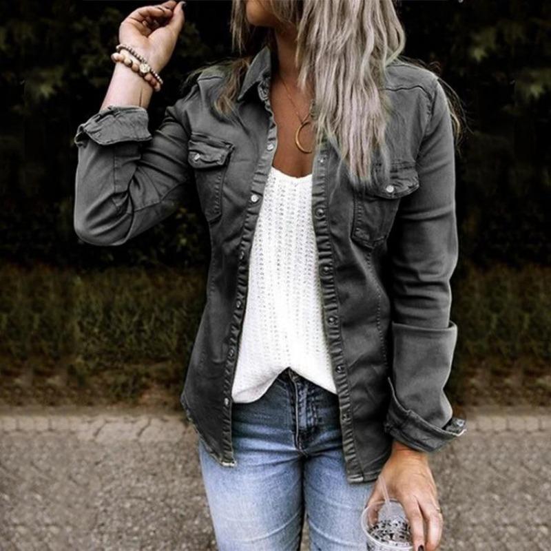 Levoire | Veste En Denim Avec Poches Poitrine Pour Femmes Gris
