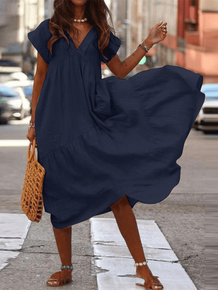 Levoire | Robe décontractée ample à col en V 100% coton pour femmes Armada
