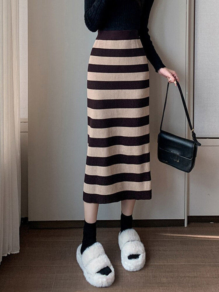 Levoire | Jupe Midi En Tricot Rayée Une taille Braun