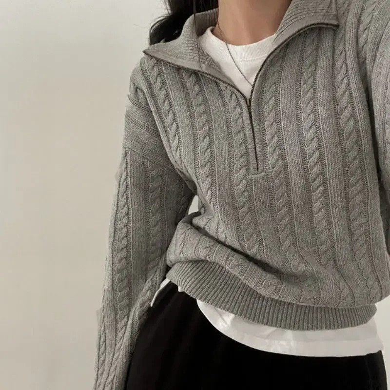 Levoire | Veste à zip pour femmes en tricot, Coupe confortable Gris