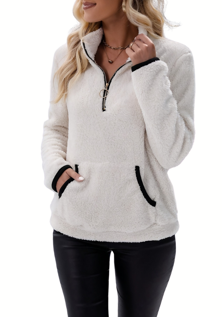 Levoire | Pull En Polaire Long À Manches Longues Chaud Avec Fermeture Éclair Mi-Hauteur Blanc