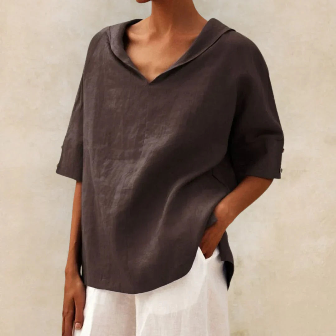 Levoire | Blouse Décontractée Aérienne Avec Décolleté En V Marron