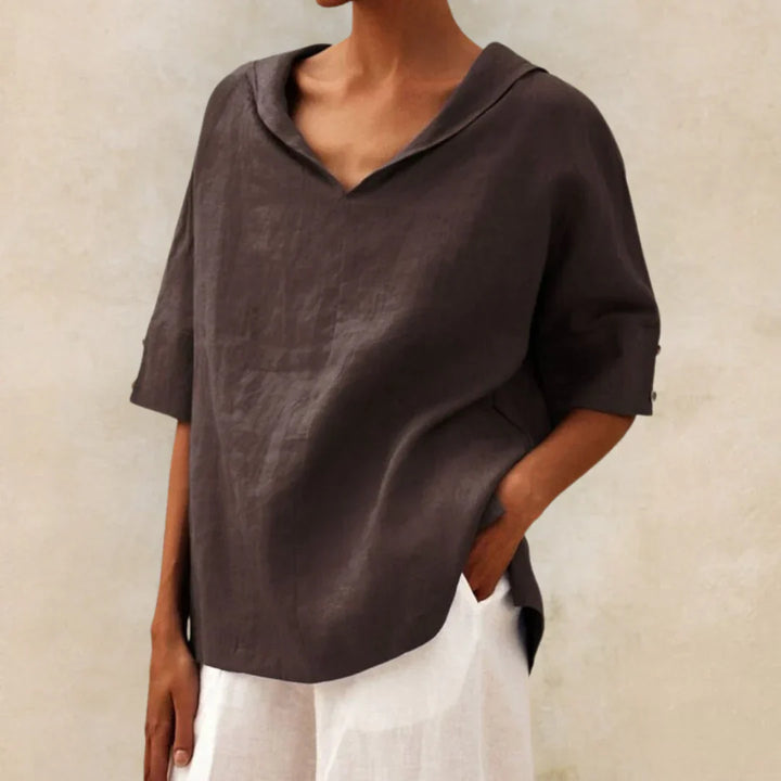 Levoire | Blouse Décontractée Aérienne Avec Décolleté En V Marron